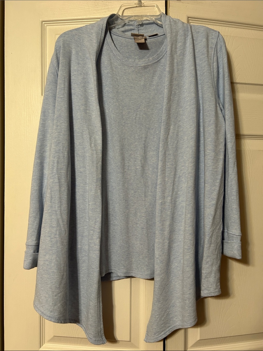 Chico's sz 0 (US 4/6) Light Blue Ribbed Tank and Open-Front Draped Cardigan Set